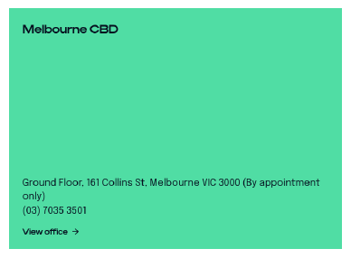 Melbourne CBD card on hover, no hours (/locations/)